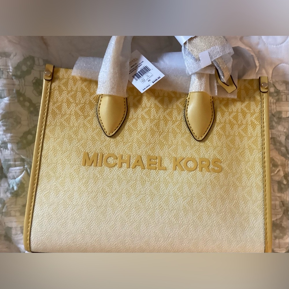 Michael Kors Mirella Daisy Yellow Tote new with tag $448 - Picture 3 of 6